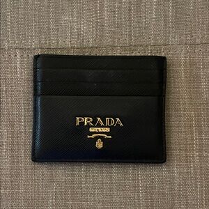 Prada Black Card Holder with Gold Logo